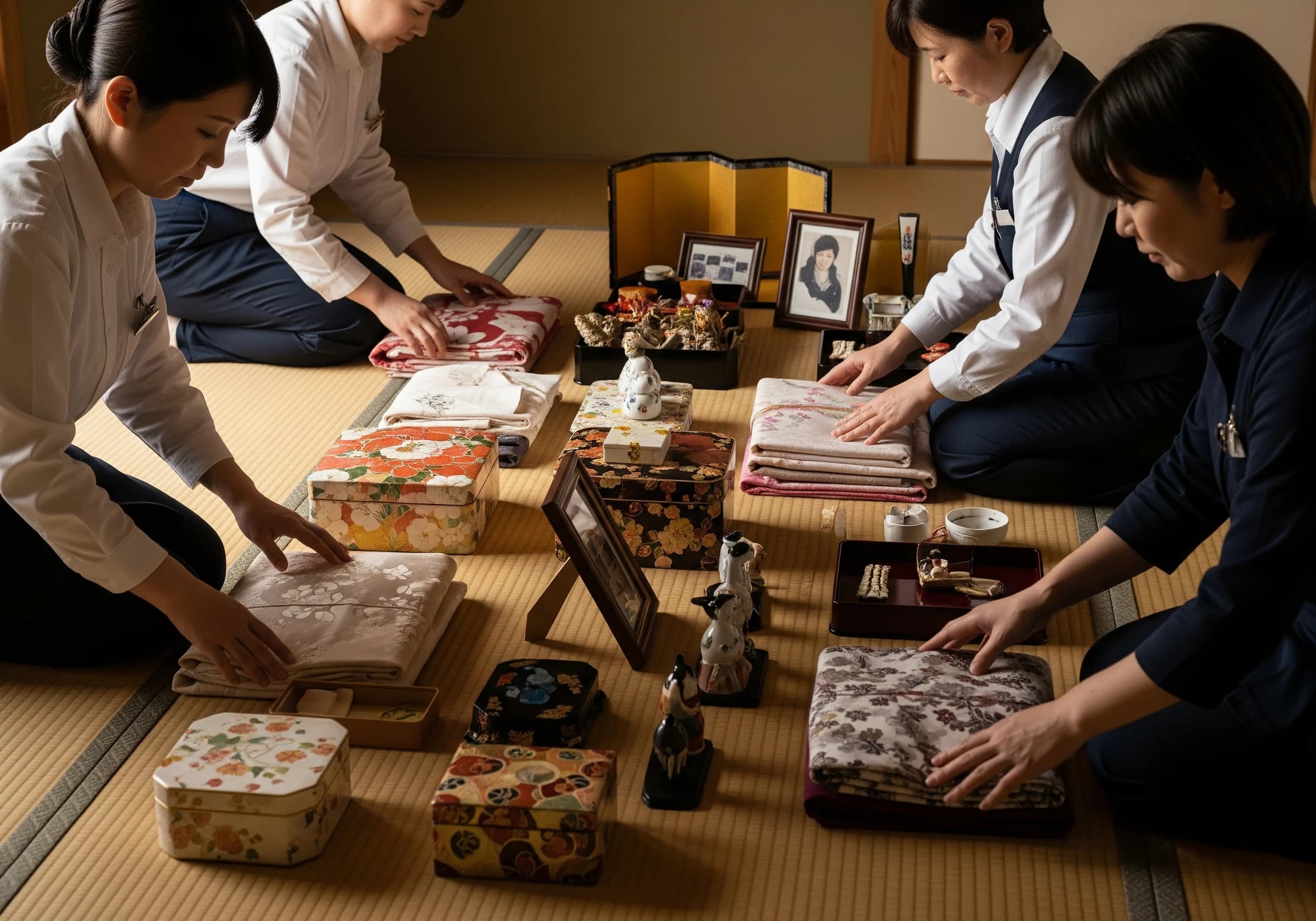 遺品を丁寧に整理するスタッフ